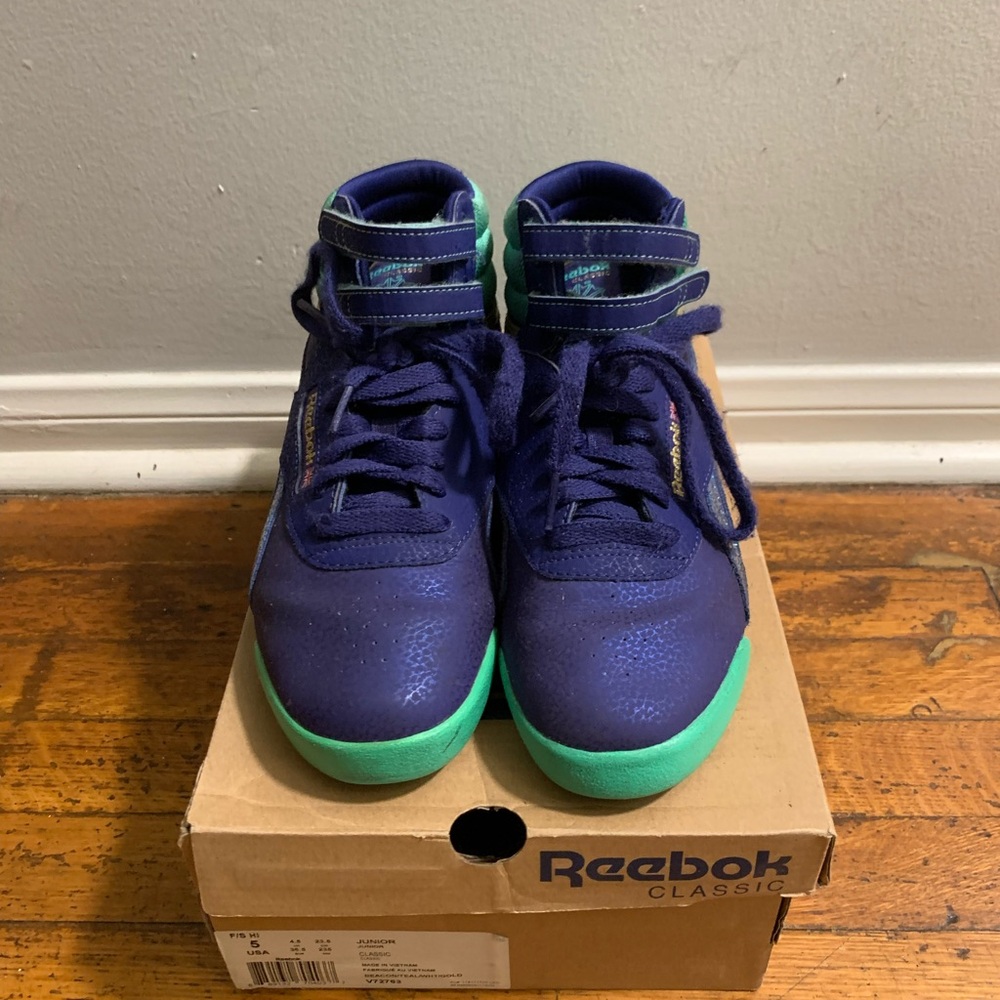 Reebok Junior Classic Blue and Green Sneakers High-Top Basketball Style